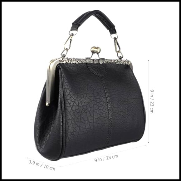 Vintage Kiss Lock Clutch Evening Purse Leather Shoulder Bag Elegant